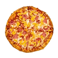 Tomatensaus, mozzarella, ham en ananas